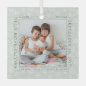 Baby Birth Stats White Snowflake Photo Lijst Green Glas Ornament (Voorkant)