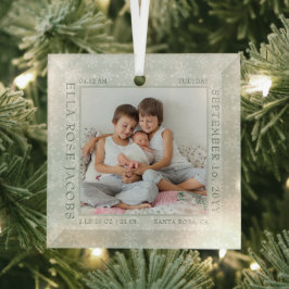 Baby Birth Stats White Snowflake Photo Lijst Green Glas Ornament