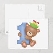 Baby birthday 1 year - teddy briefkaart (Voorkant / Achterkant)