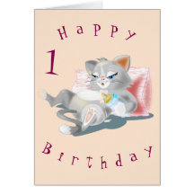 Baby Birthday Kaart Baby Cat Fun - naam Jouw tekst