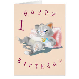 Baby Birthday Kaart Baby Cat Fun - naam Jouw tekst