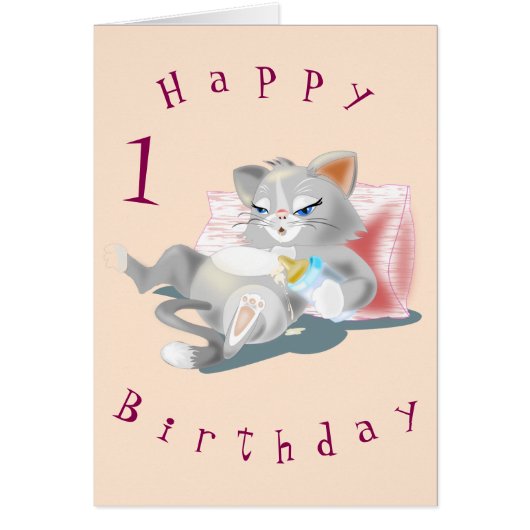 Baby Birthday Kaart Baby Cat Fun - naam Jouw tekst (Voorkant)