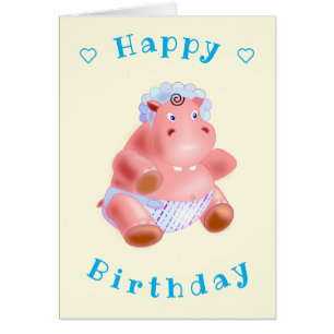 Baby Birthday Kaart Baby Hippo - Jouw tekst naam