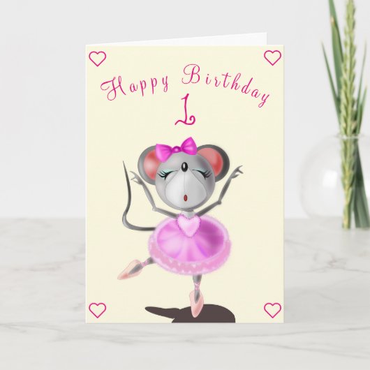 Baby Birthday Kaart Ballet Dancer Mouse (Voorkant)
