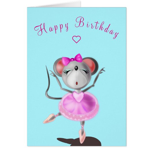 Baby Birthday Kaart Ballet Dancer Mouse - Jouw tek (Voorkant)