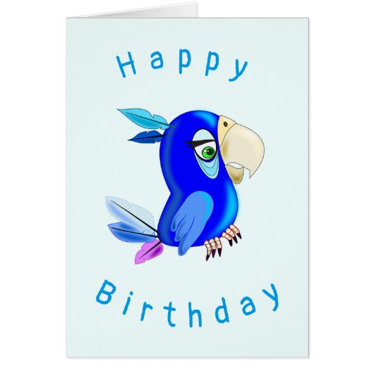 Baby Birthday Kaart Blue Parrot (Voorkant)