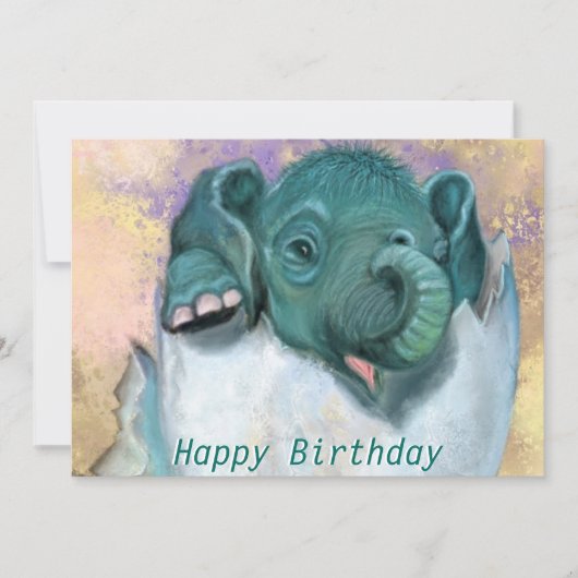Baby Birthday Kaart Elephant Hatching from Egg - (Voorkant)