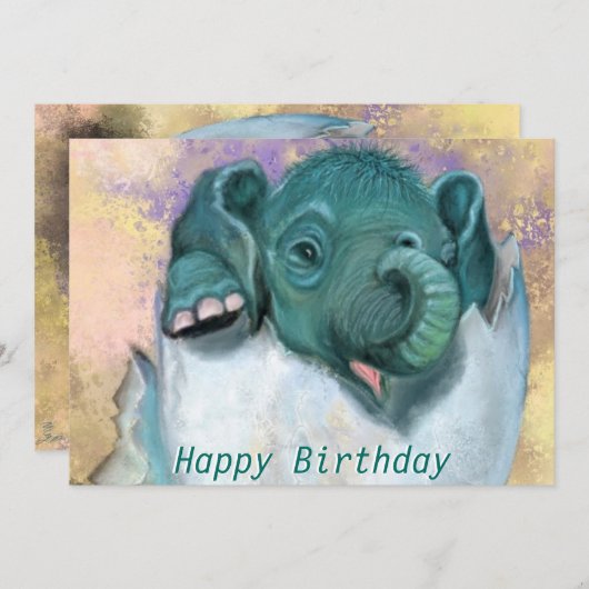 Baby Birthday Kaart Elephant Hatching from Egg - (Voorkant / Achterkant)