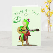 Baby Birthday Kaart Guitar Player Frog Personalize (Gele Bloem)