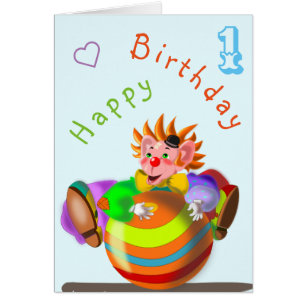 Baby Birthday Kaart Happy Clown - Gepersonaliseerd