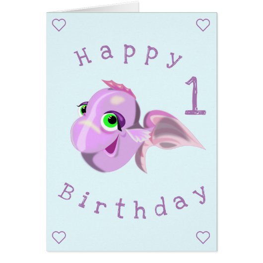 Baby Birthday Kaart Happy Fish - Gepersonaliseerd (Voorkant)