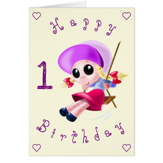 Baby Birthday Kaart Happy Girl - Gepersonaliseerd (Voorkant)