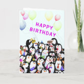Baby Birthday Kaart Happy Penguins Birthday Party (Achterkant)