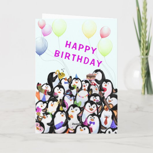 Baby Birthday Kaart Happy Penguins Birthday Party (Achterkant)