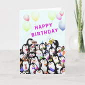 Baby Birthday Kaart Happy Penguins Birthday Party (Voorkant)