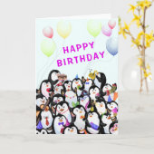 Baby Birthday Kaart Happy Penguins Birthday Party (Gele Bloem)