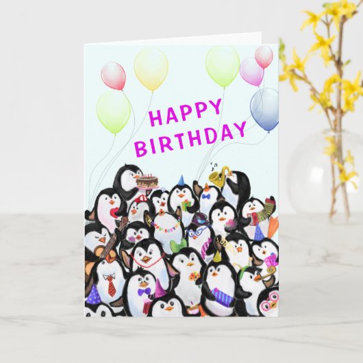 Baby Birthday Kaart Happy Penguins Birthday Party (Gele Bloem)