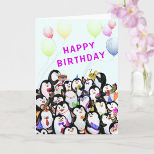 Baby Birthday Kaart Happy Penguins Birthday Party