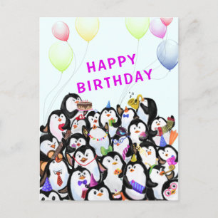 Baby Birthday Kaart Happy Penguins Party