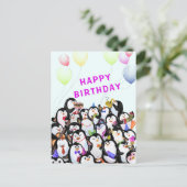 Baby Birthday Kaart Happy Penguins Party (Staand voorkant)