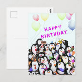 Baby Birthday Kaart Happy Penguins Party (Voorkant / Achterkant)