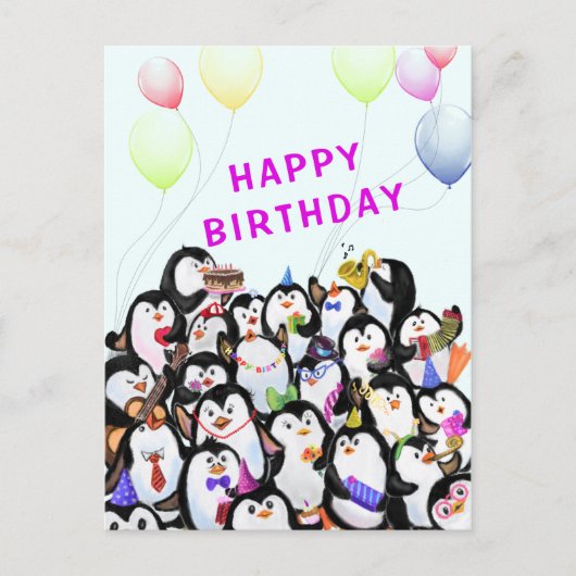 Baby Birthday Kaart Happy Penguins Party (Voorkant)