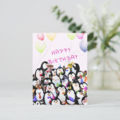Baby Birthday Kaart Happy Penguins Party Jouw teks (Staand voorkant)