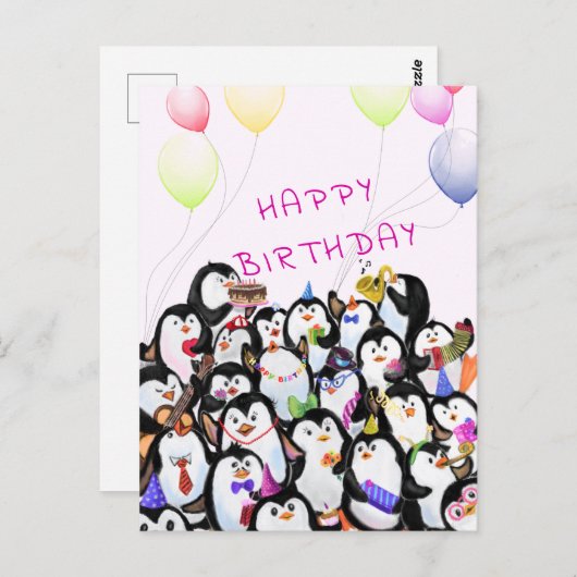 Baby Birthday Kaart Happy Penguins Party Jouw teks (Voorkant / Achterkant)