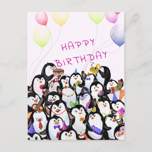 Baby Birthday Kaart Happy Penguins Party Jouw teks (Voorkant)