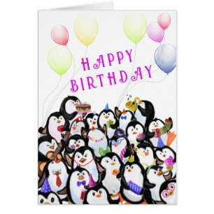 Baby Birthday Kaart Happy Penguins Party Jouw teks