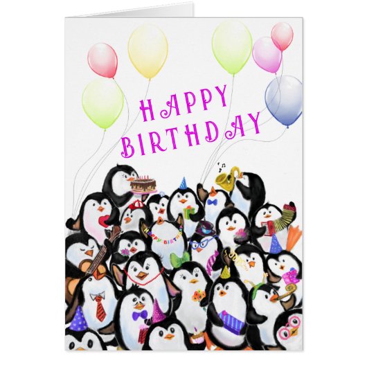 Baby Birthday Kaart Happy Penguins Party Jouw teks (Voorkant)