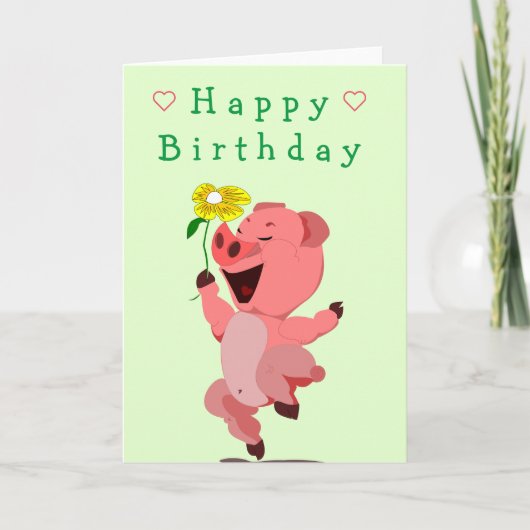 Baby Birthday Kaart happy Piglet met ventilator (Voorkant)