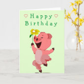 Baby Birthday Kaart happy Piglet met ventilator (Gele Bloem)