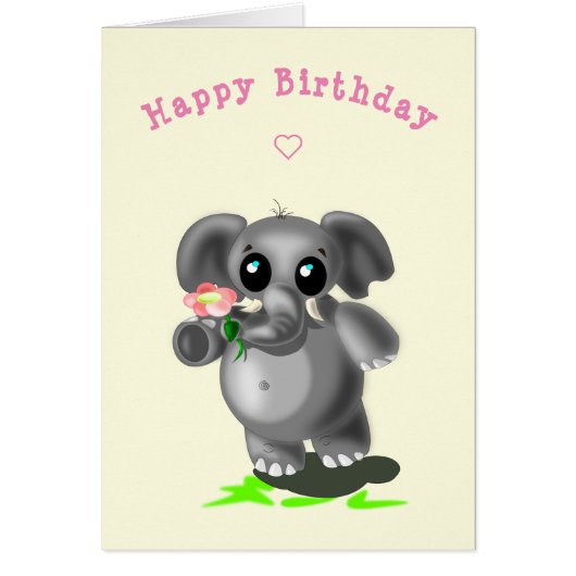 Baby Birthday Kaart Little Elephant with Flower (Voorkant)