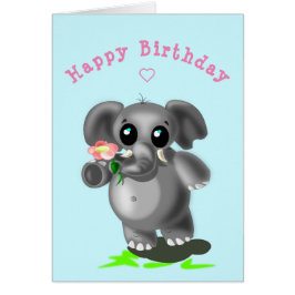 Baby Birthday Kaart Little Elephant with Flower