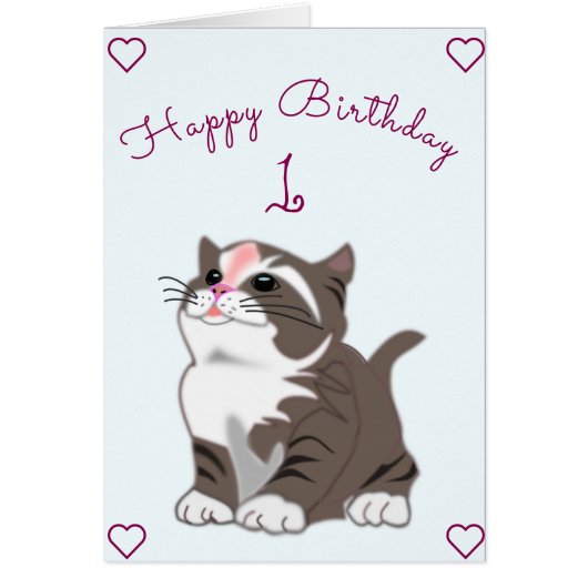 Baby Birthday Kaart Little Kitten - Jaren toevoege (Voorkant)