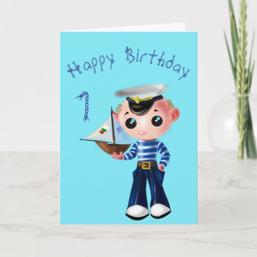 Baby Birthday Kaart Little Sailor Boy - Jouw tekst (Voorkant)