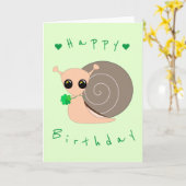 Baby Birthday Kaart Lucky Slak met klaver (Gele Bloem)