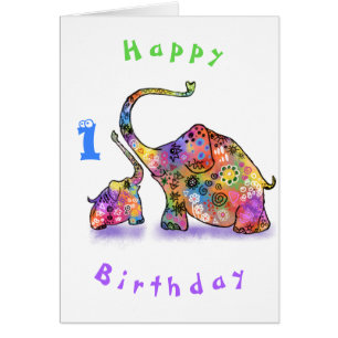 Baby Birthday Kaart moeder en Baby olifant