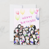 Baby Birthday Kaart Penguins Party - Jouw tekst Na (Voorkant)