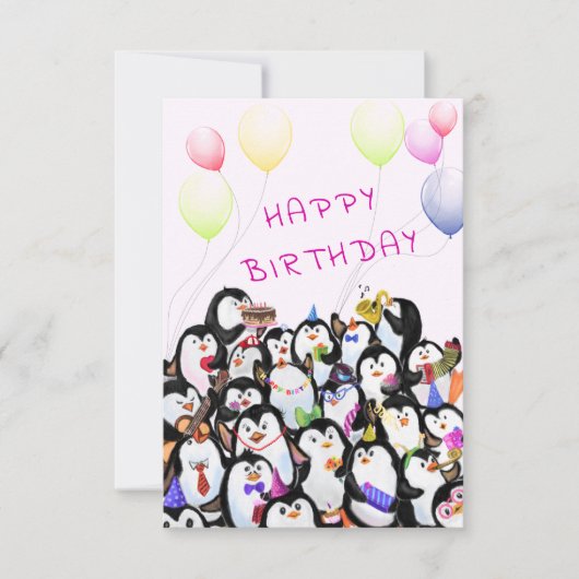 Baby Birthday Kaart Penguins Party - Jouw tekst Na (Voorkant)