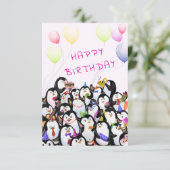 Baby Birthday Kaart Penguins Party - Jouw tekst Na (Staand voorkant)