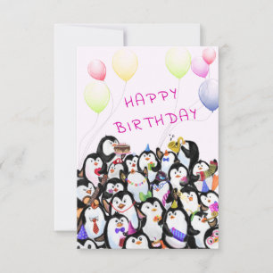 Baby Birthday Kaart Penguins Party - Jouw tekst Na