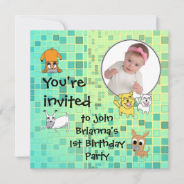 Baby Birthday Party Invitation Dog Cartoon Kaart