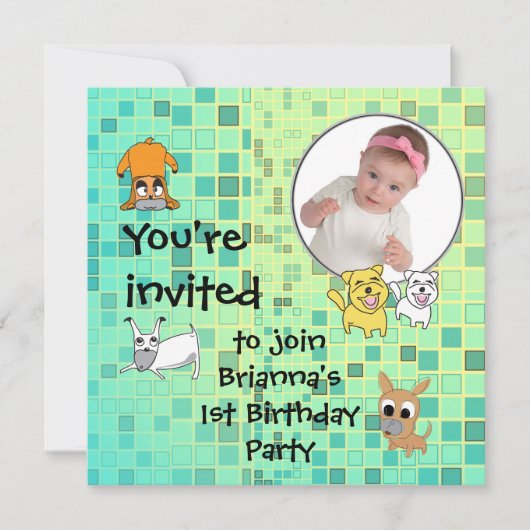 Baby Birthday Party Invitation Dog Cartoon Kaart (Voorkant)