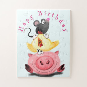 Baby Birthday Puzzle Piggy Chick en Muisvrienden Legpuzzel