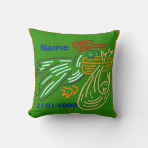 Baby Birthday Stork Pillow Green Kussen