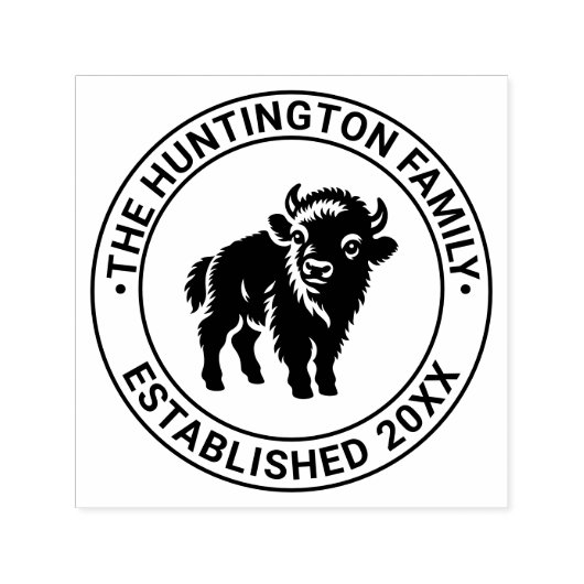 Baby Bison Standing Family Name Date Estd Zelfinktende Stempel (Design)