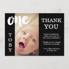 Baby Black & White, eerste verjaardag Hartelijk da Bedankkaart