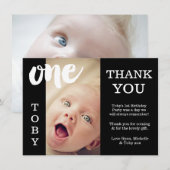 Baby Black & White, eerste verjaardag Hartelijk da Bedankkaart (Voorkant / Achterkant)